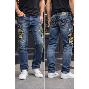 Ed Hardy Men’s Slim Straight Jeans Size 30 Embroidered Eagle Snake Y2K Denim